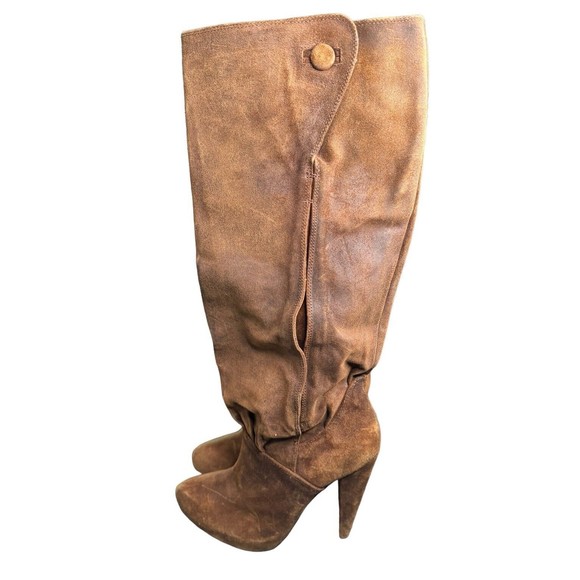 Elizabeth and James Tall Suede High Heel Boots Brown Size 8.5 Button Slouchy a12 - Picture 1 of 6